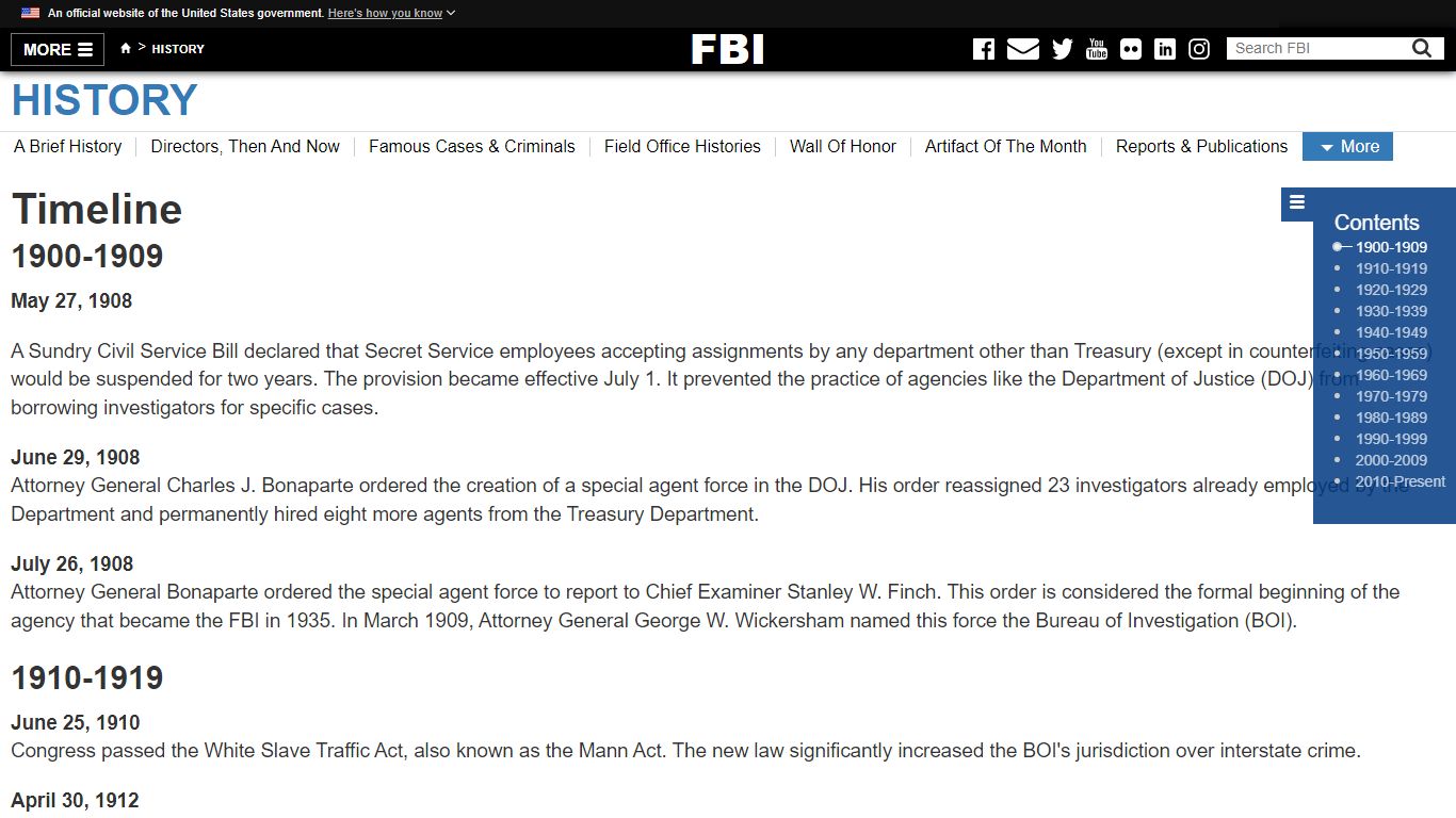 Timeline — FBI - Federal Bureau of Investigation
